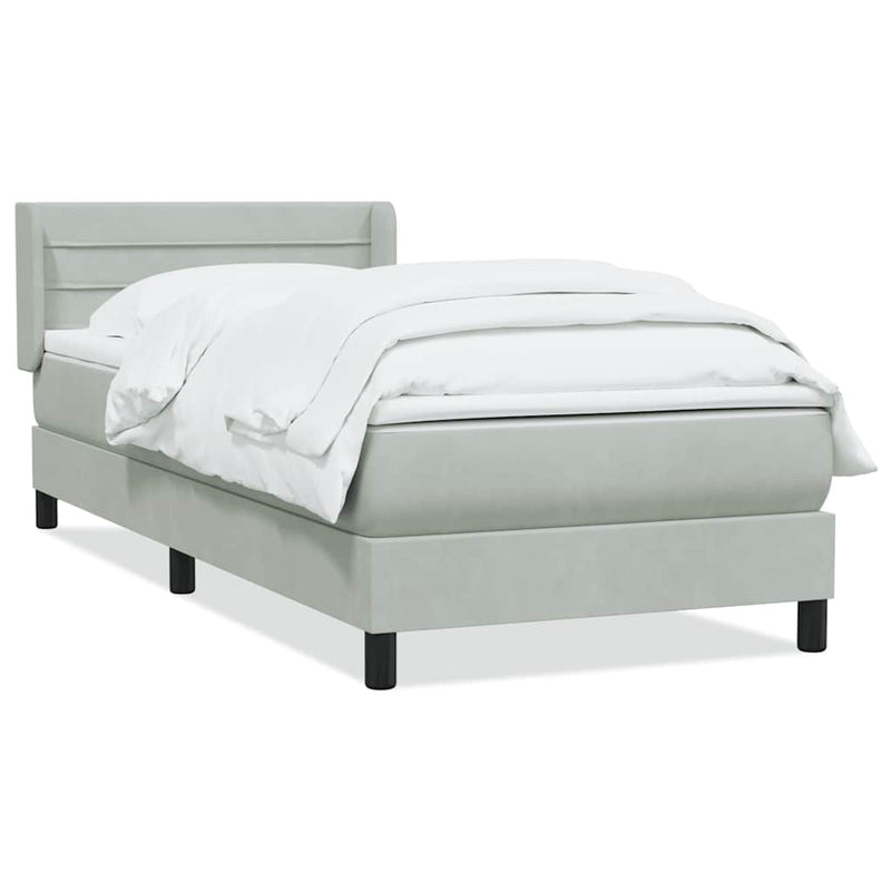 Pat box spring cu saltea, gri deschis, 80x220 cm, catifea