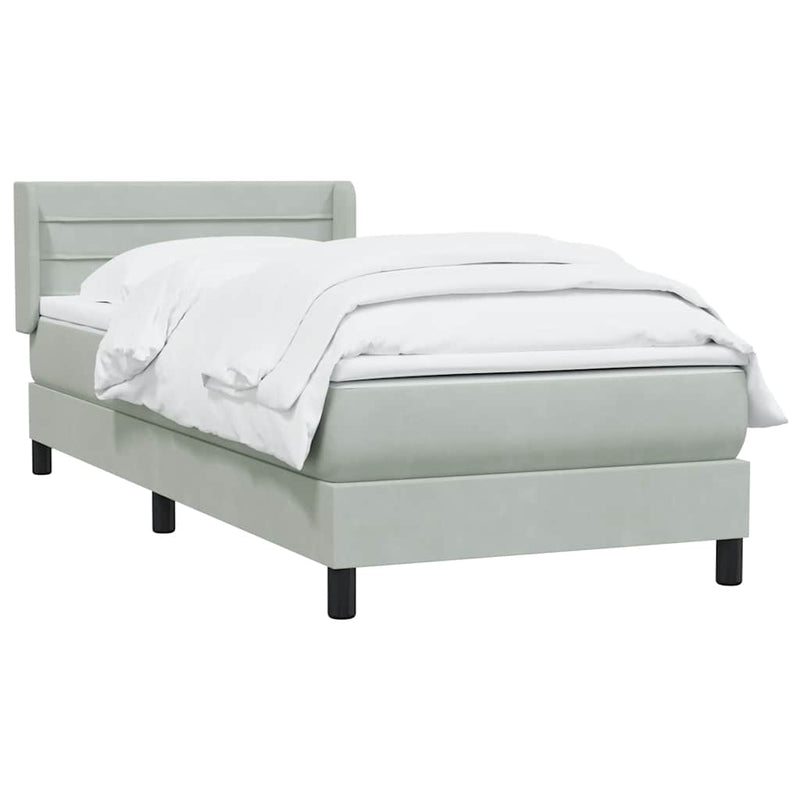 Pat box spring cu saltea, gri deschis, 80x220 cm, catifea