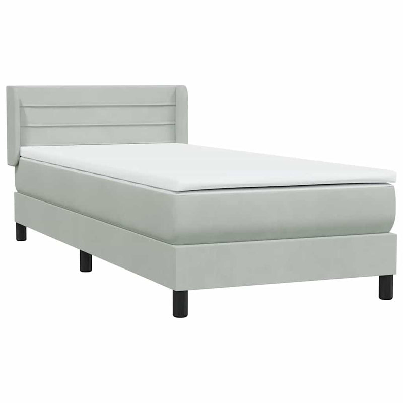 Pat box spring cu saltea, gri deschis, 80x220 cm, catifea