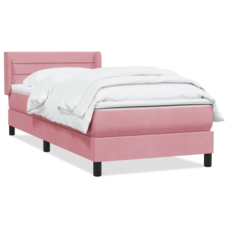 Pat box spring cu saltea, roz, 80x220 cm, catifea