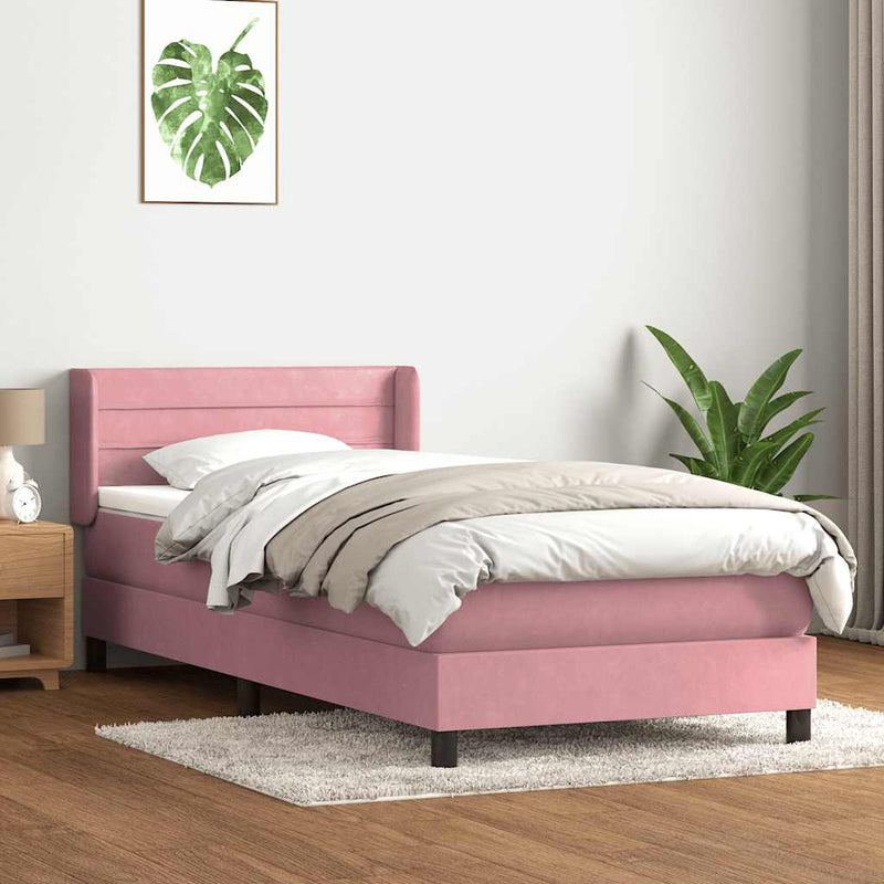 Pat box spring cu saltea, roz, 80x220 cm, catifea