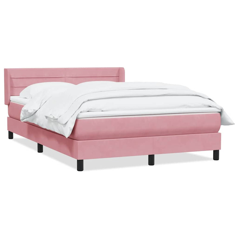 Pat box spring cu saltea, roz, 140x220 cm, catifea