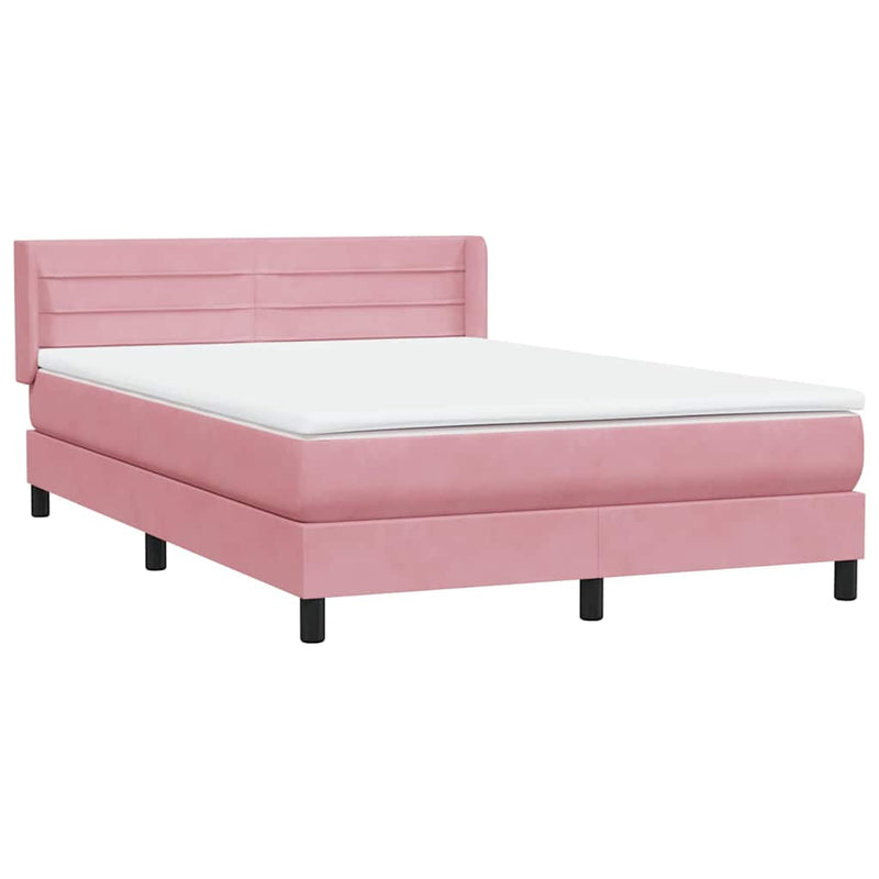 Pat box spring cu saltea, roz, 140x220 cm, catifea