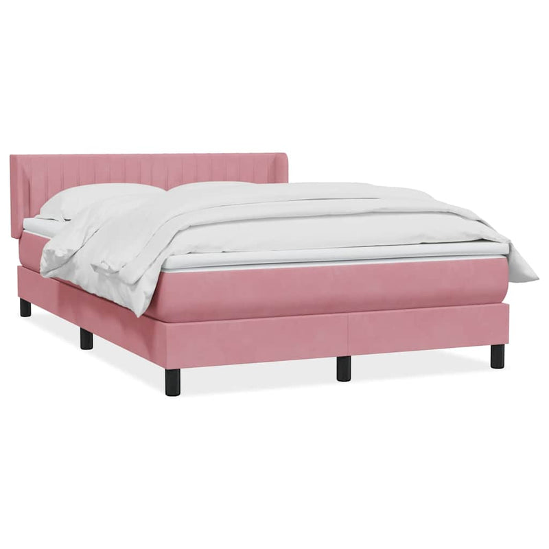 Pat box spring cu saltea, roz, 140x210 cm, catifea