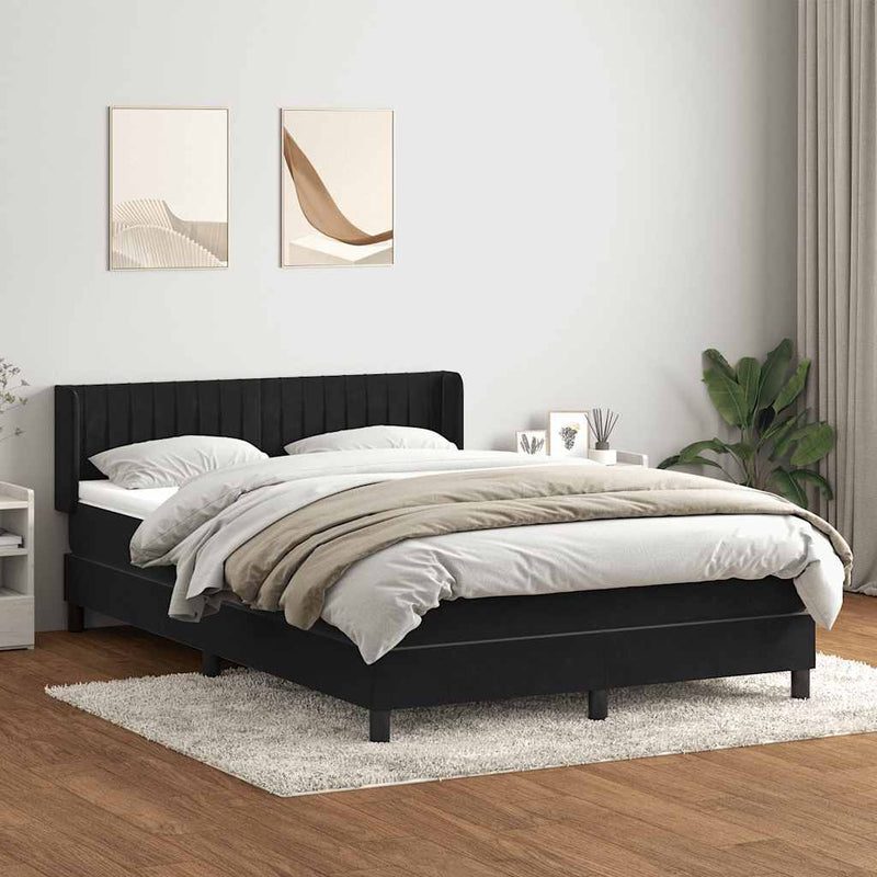 Pat box spring cu saltea, negru, 160x210 cm, catifea