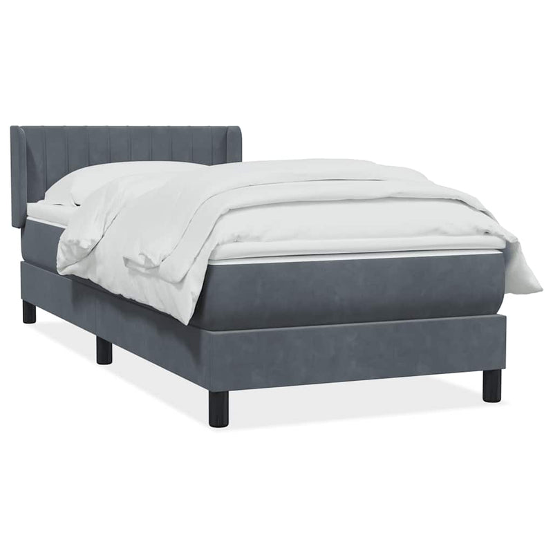 Pat box spring cu saltea, gri închis, 80x220 cm, catifea