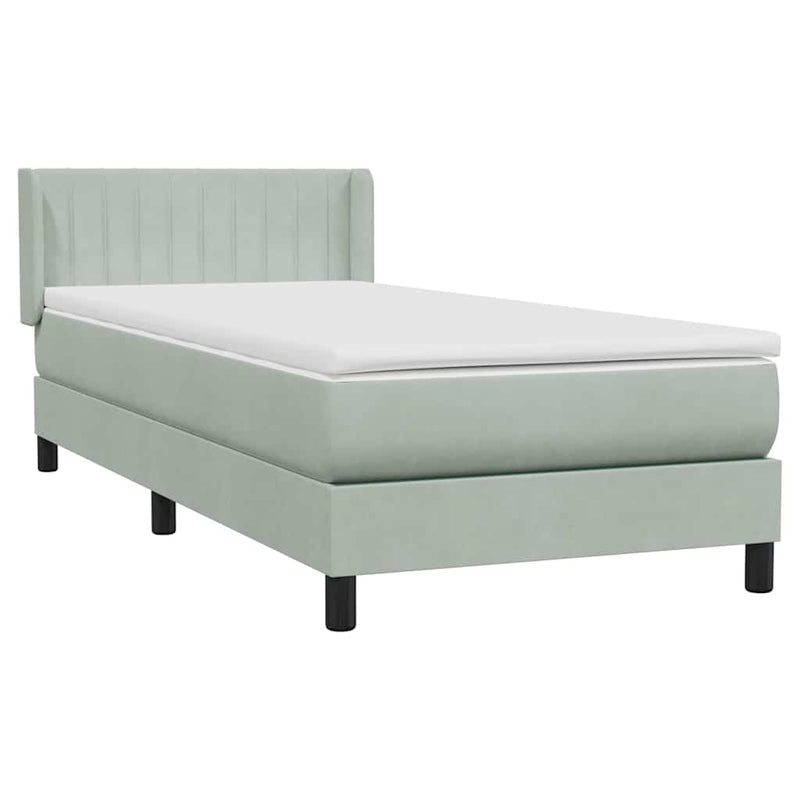 Pat box spring cu saltea, gri deschis, 90x220 cm, catifea