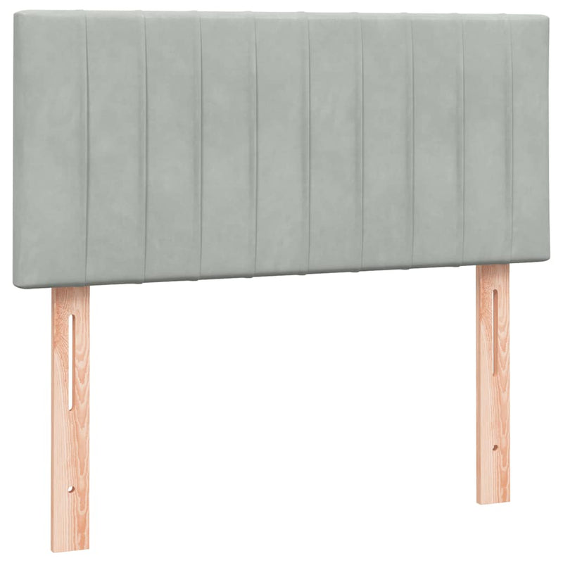 Pat box spring cu saltea, gri deschis, 90x220 cm, catifea