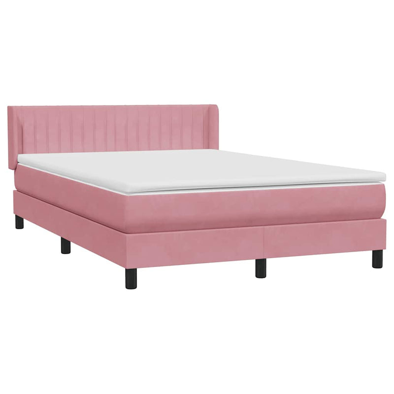 Pat box spring cu saltea, roz, 140x220 cm, catifea