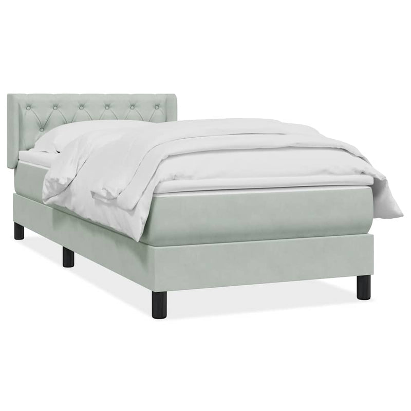 Pat box spring cu saltea, gri deschis, 80x210 cm, catifea