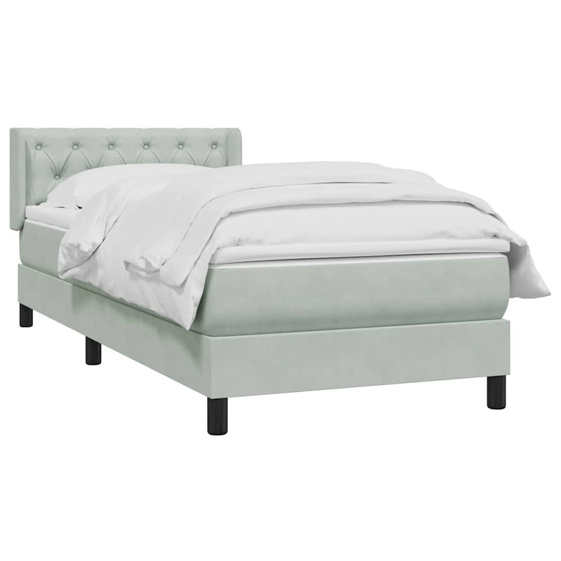 Pat box spring cu saltea, gri deschis, 80x210 cm, catifea