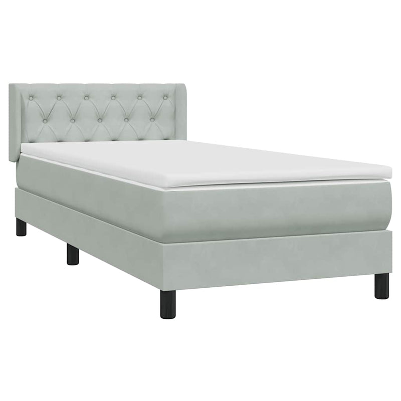 Pat box spring cu saltea, gri deschis, 80x210 cm, catifea