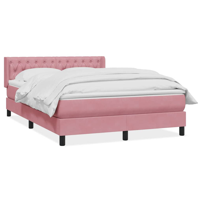Pat box spring cu saltea, roz, 140x210 cm, catifea