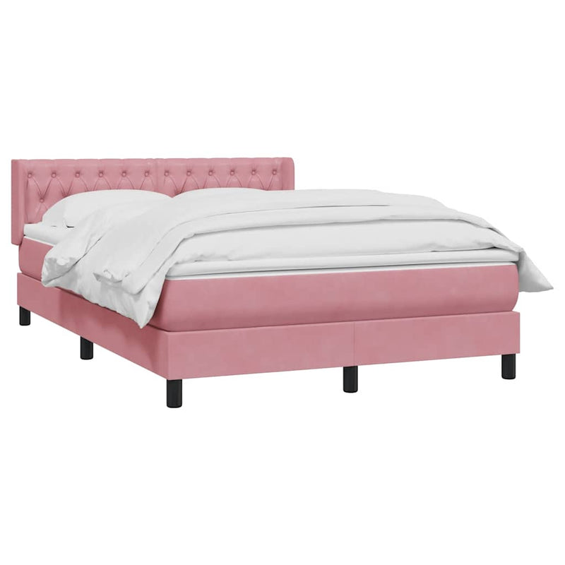 Pat box spring cu saltea, roz, 140x210 cm, catifea