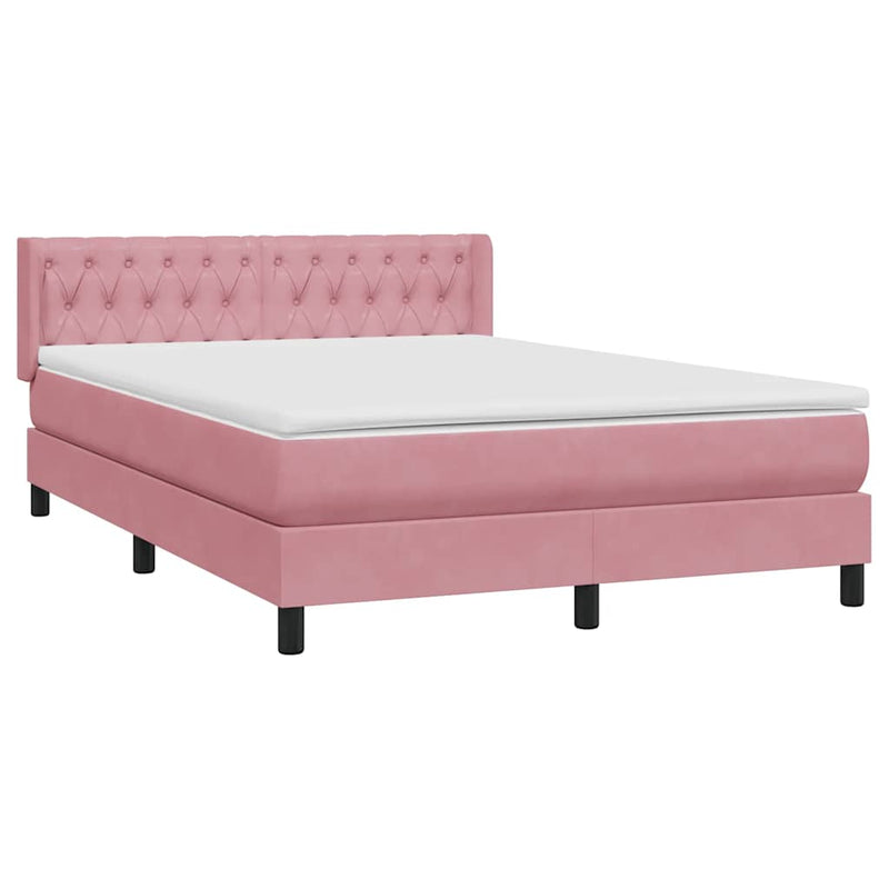 Pat box spring cu saltea, roz, 140x210 cm, catifea