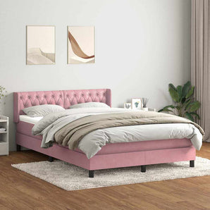 Pat box spring cu saltea, roz, 140x210 cm, catifea