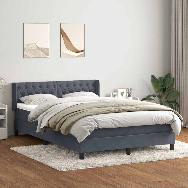 Pat box spring cu saltea, gri închis, 160x210 cm, catifea