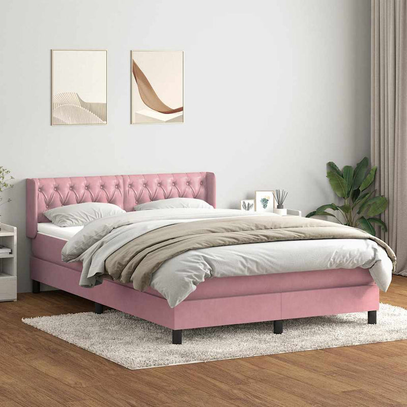 Pat box spring cu saltea, roz, 160x210 cm, catifea