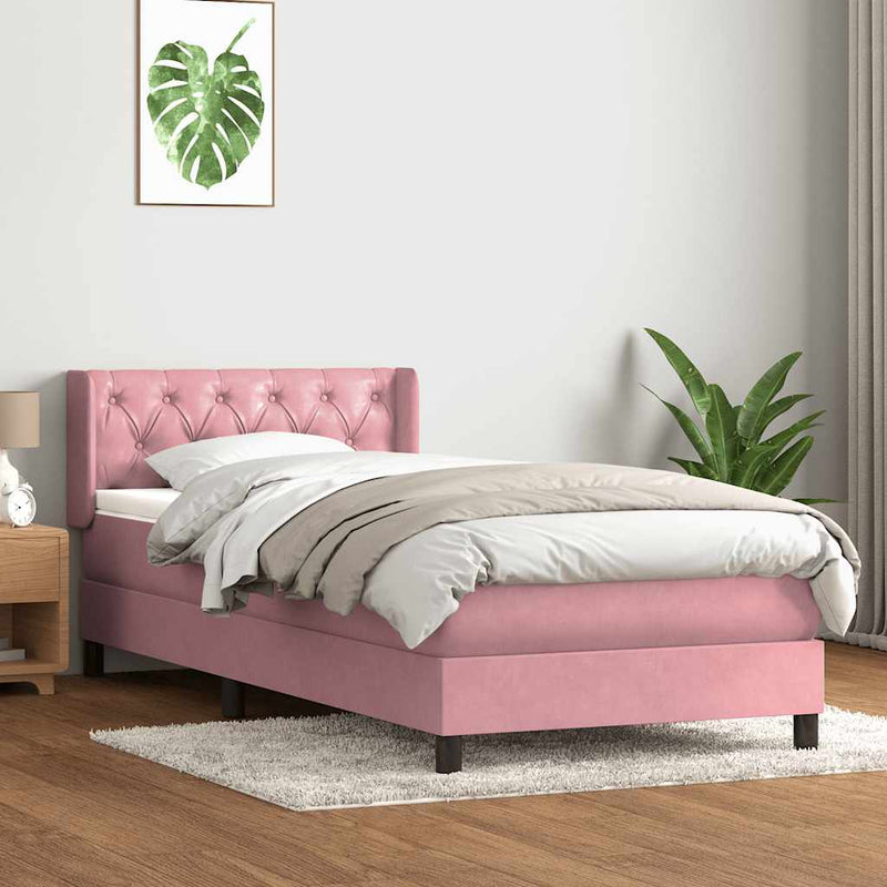Pat box spring cu saltea, roz, 80x220 cm, catifea