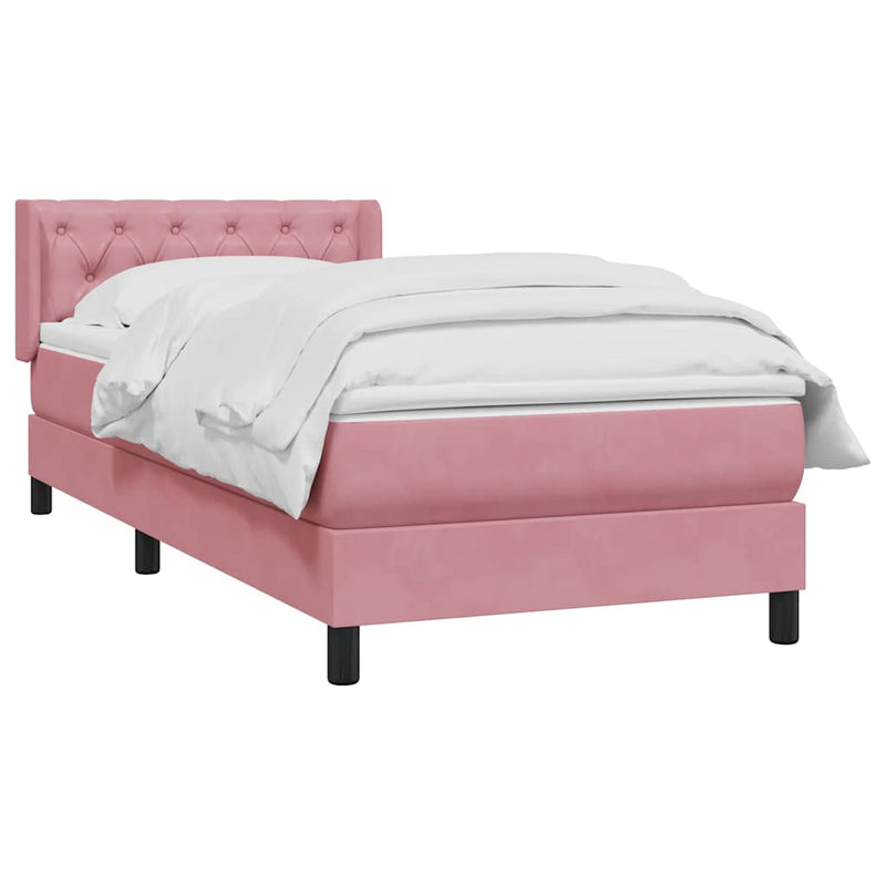 Pat box spring cu saltea, roz, 80x220 cm, catifea