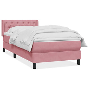 Pat box spring cu saltea, roz, 80x220 cm, catifea