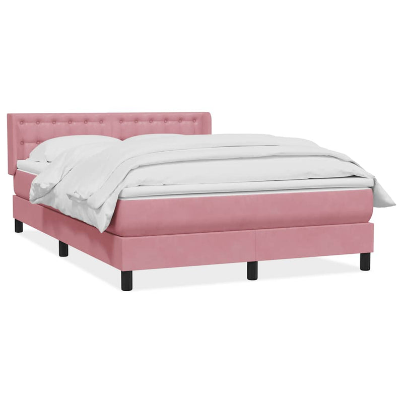 Pat box spring cu saltea, roz, 140x210 cm, catifea