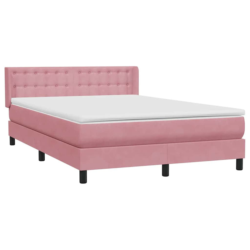 Pat box spring cu saltea, roz, 140x210 cm, catifea