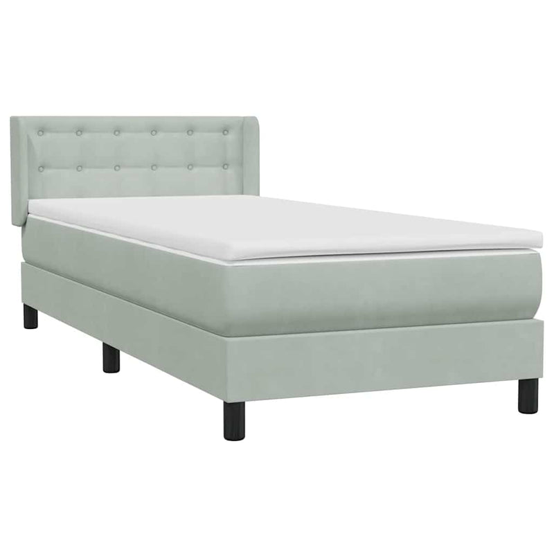Pat box spring cu saltea, gri deschis, 80x220 cm, catifea