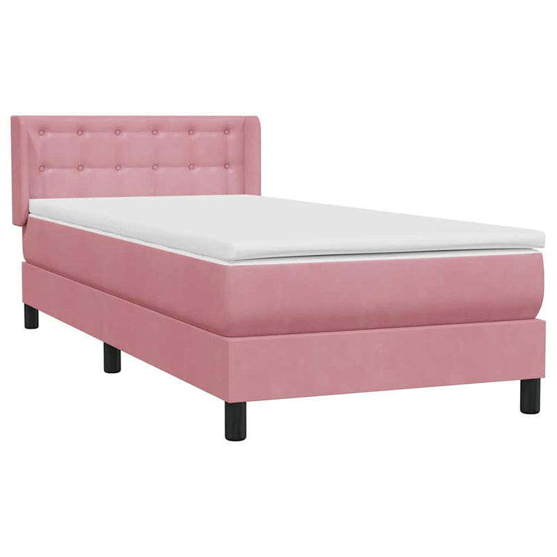 Pat box spring cu saltea, roz, 80x220 cm, catifea