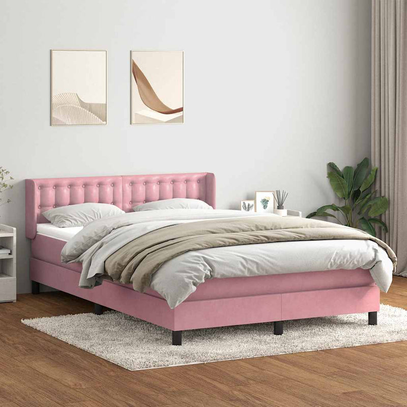 Pat box spring cu saltea, roz, 160x220 cm, catifea