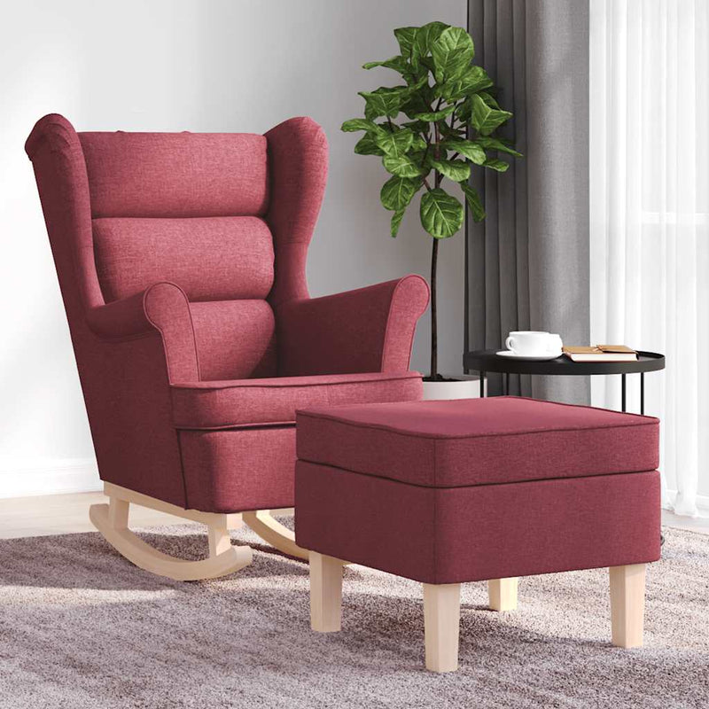 Scaun balansoar cu taburet, roșu vin, material textil