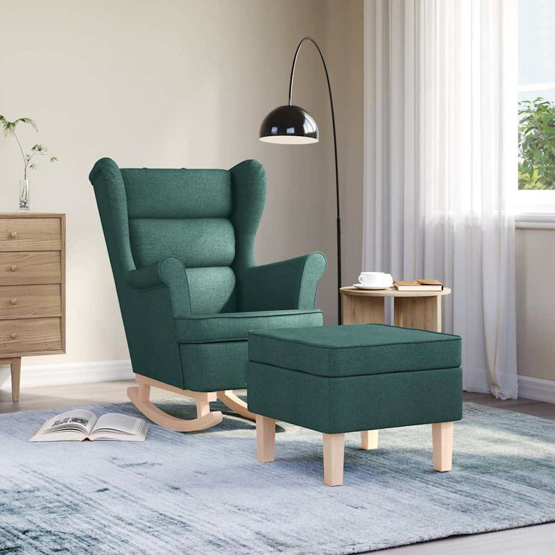 Scaun balansoar cu taburet, verde închis, textil
