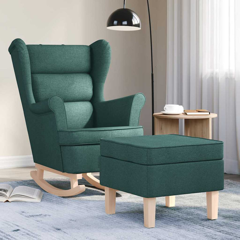 Scaun balansoar cu taburet, verde închis, textil