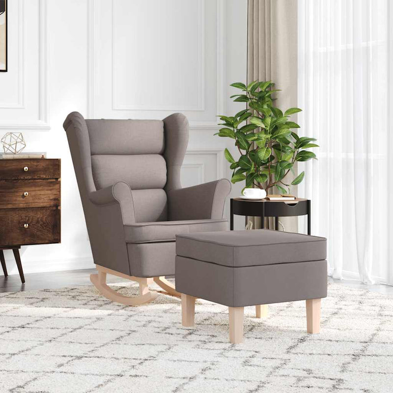 Scaun balansoar cu taburet, gri taupe, material textil