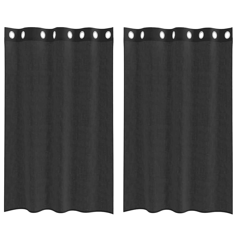Perdele Voile cu Oeli 2 buc Negru 140x175 cm