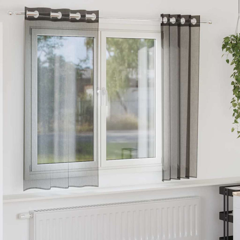 Perdele Voile cu Oeli 2 buc Negru 140x175 cm