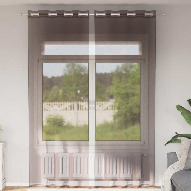 Perdele Voile cu Oelii 2 buc Maro 140x300 cm