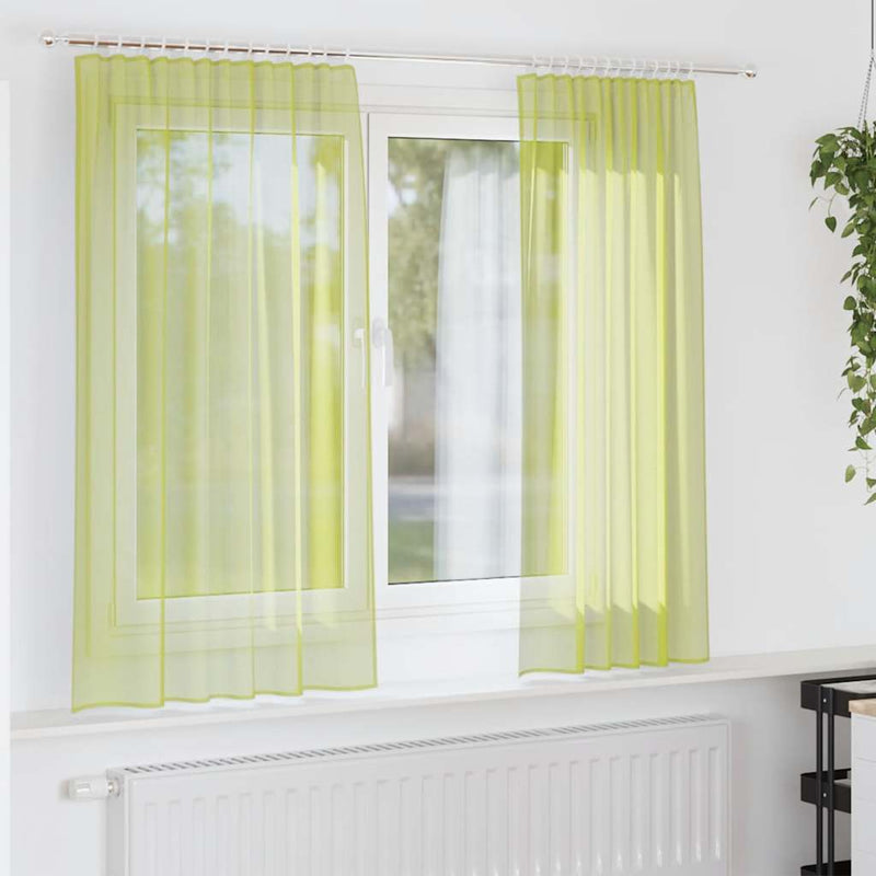 Perdele Voile cu buzunare pentru bare 2 buc verde măr