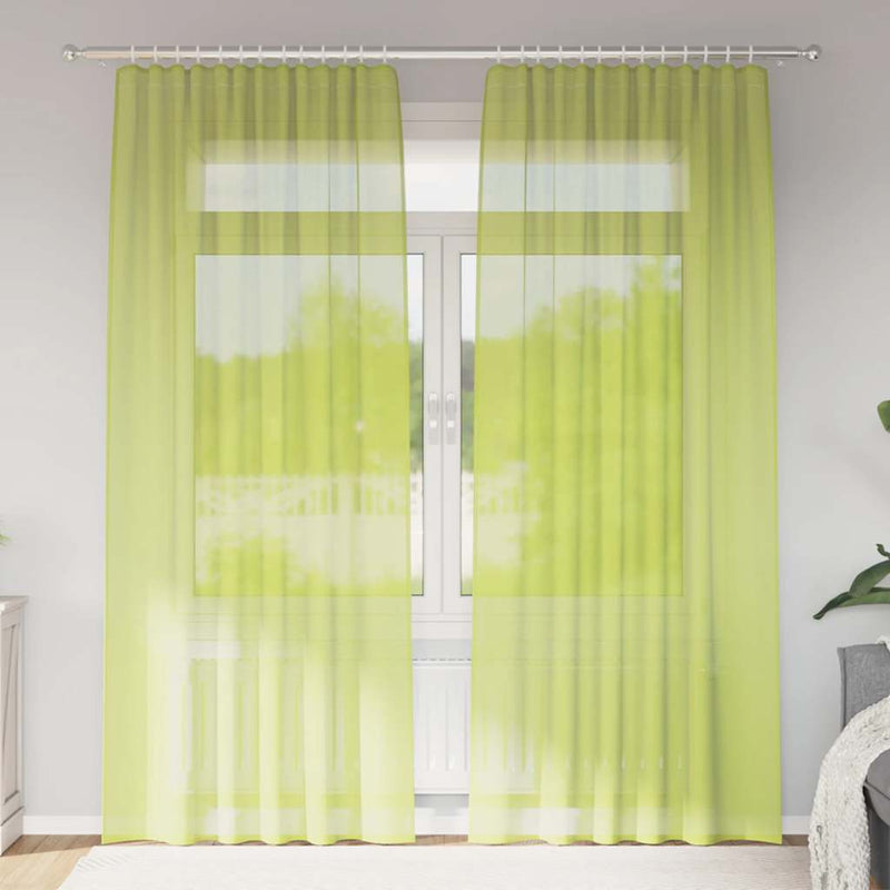 Perdele Voile cu buzunare pentru bare 2 buc verde măr