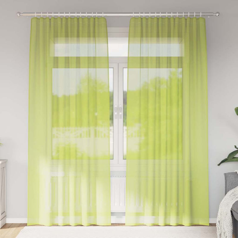 Perdele Voile cu buzunare pentru bare 2 buc verde măr