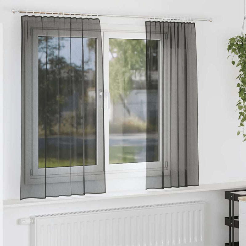 Perdele Voile cu buzunare pentru bare 2 buc Negru