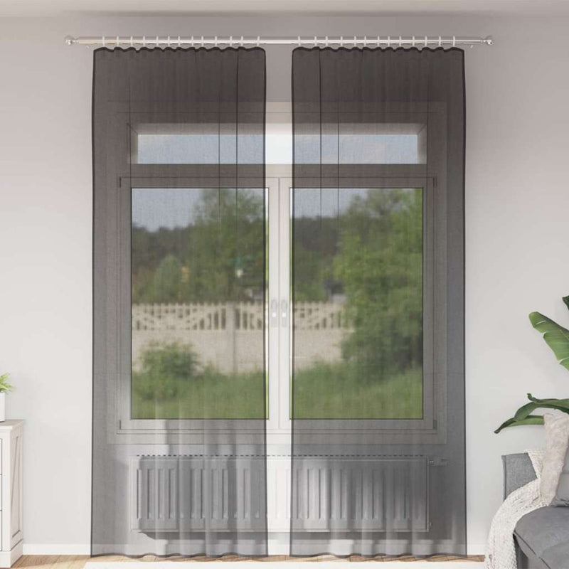 Perdele Voile cu buzunare pentru bare 2 buc Negru
