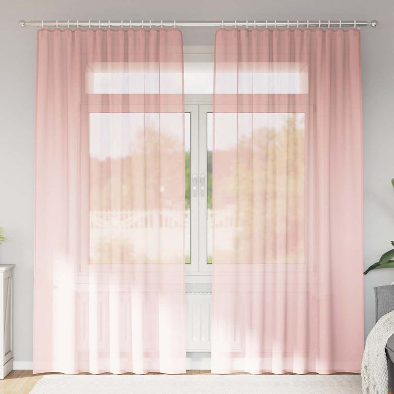 Perdele Voile cu buzunare pentru bare 2 buc Roz