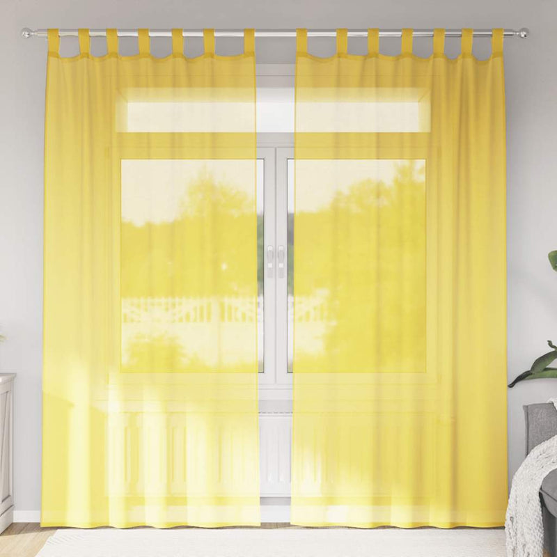Perdele Voile cu buzunare pentru bare 2 buc Galben
