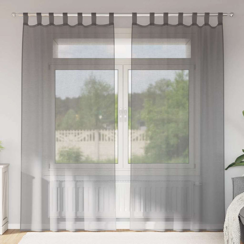 Perdele voal cu bucle 2 buc Gri închis 140x245 cm