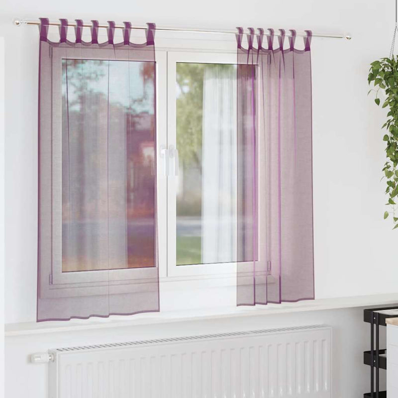 Perdele Voile cu Bucle 2 buc Violet 140x140 cm