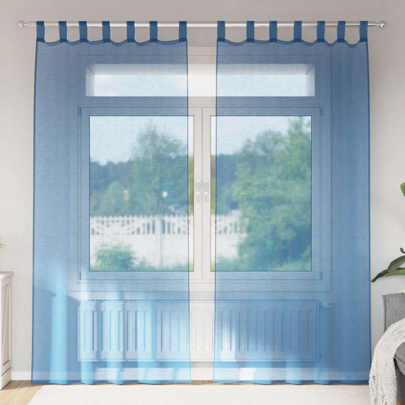 Perdele Voile cu Bucle 2 buc Albastru Regal 140x245 cm