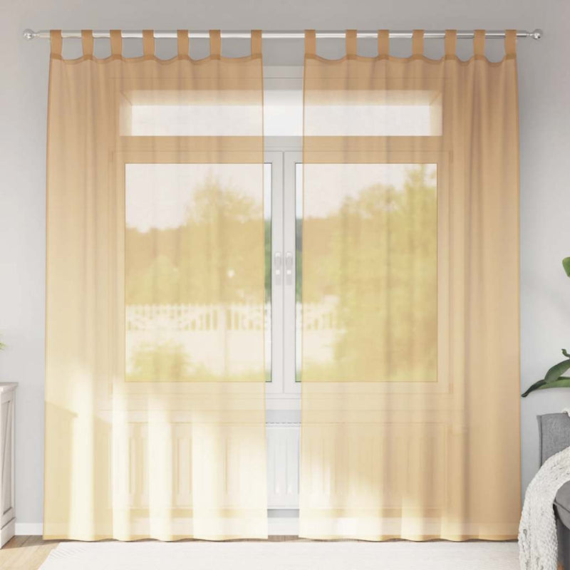 Perdele Voile cu Bucle 2 buc Nisip 140x245 cm