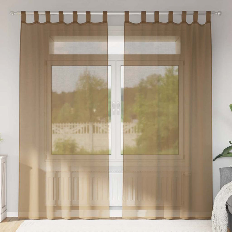 Perdele voal cu bucle 2 buc, maro deschis, 140x245 cm