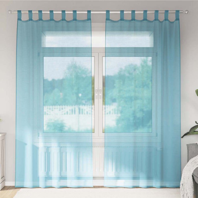 Perdele Voile cu Bucle 2 buc Turcoaz 140x225 cm